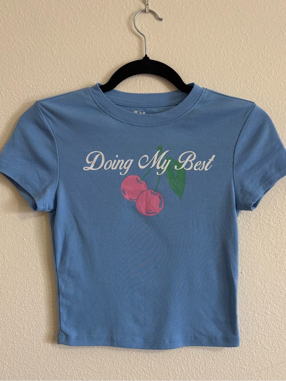 Doing My Best Pink Cherry Graphic Baby Tee - Blue